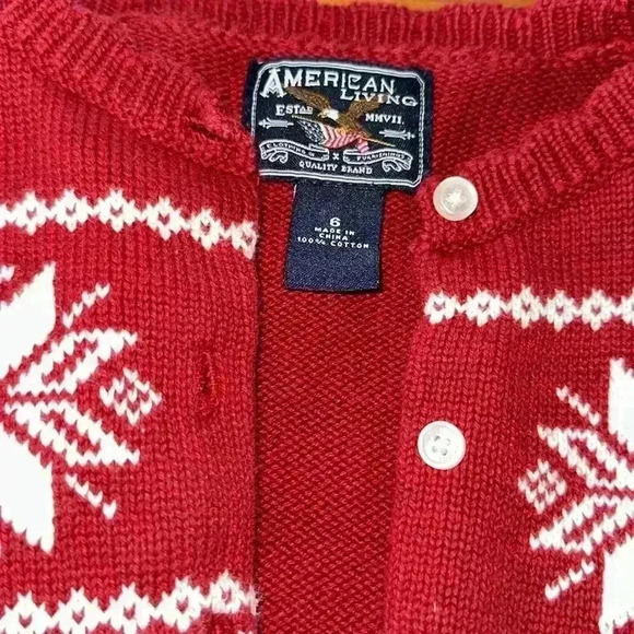AMERICAN LIVING Girl Sz 5 Sweater Cardigan Red White Knit Snowflake Holiday - Picture 5 of 6